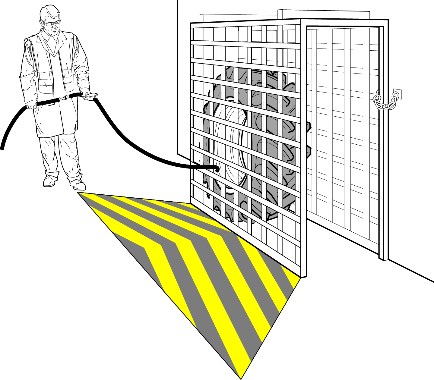 Picture of secure cage for inflating large tyres