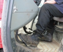 Feet pressing pedals in vehicle